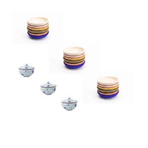 Vaisselle d'occasion en surplus du Japon : Ensemble de 7 pièces en céramique (assiettes, bols, tasses) – Compatible lave-vaisselle et four - Product Image 1