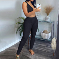 Combinaison côtelée unie de luxe grande taille pour femmes, dos nu, soutien-gorge de sport à décolleté profond, débardeur et pantalon, ensemble 2 pièces, vêtements de sport