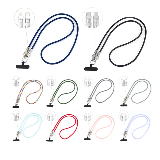 Universal 120cm Crossbody Phone Lanyards Multifunctional Usb Cable Type-c Fast Charging Data Cables Tether Patch Phone Strap