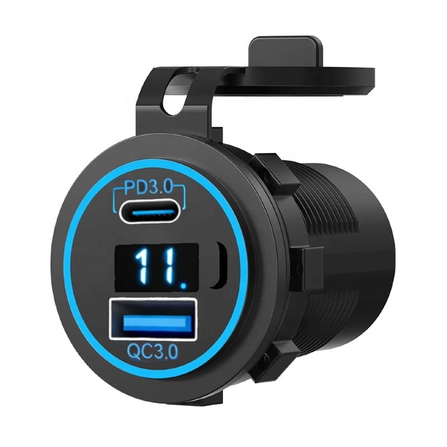 Custom 1224 V Rv Golf Cart Marine Motorbike Qc 3.0 Usb-A Double Usb-C Port Pd Charger Outlet Socket Power Adapter With Cover