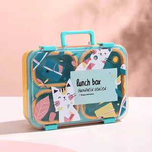 Bencircle B136 Portable Cat Design Lunch <b>Box</b> Plastic Bento <b>Container</b> with 3 Compartments BPA Free Single Layer - Product Image 6