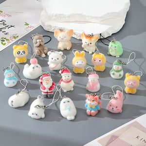 2025 Cute Cartoon Plush Flocking Animal Bear Rabbit Sea lion fox Dolphin 3d Keychain Key Ring Doll Toy Bag Accessories