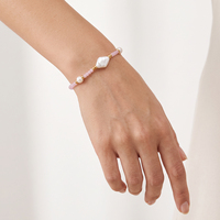 Bracelet artisanal pour femme en or plaqué 18 carats avec perles baroques et disques de pierres précieuses taillées à plat, idéal pour un anniversaire ou une date spéciale
