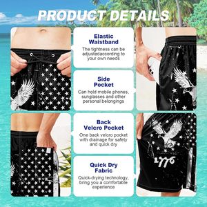 Trajes de Baño Personalizados para Hombre, Shorts de Secado Rápido con Bolsillos, Ropa de Playa Transpirable, 100% Poliéster con Estampado por Sublimación - Product Image 6