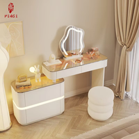 Chaise de chambre à coucher, table de maquillage en verre, coiffeuse avec miroir LED et tiroir lumineux, coiffeuse pour chambre à coucher