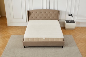 <span class=keywords><strong>Lit</strong></span> plateforme capitonné en velours beige camel <span class=keywords><strong>de</strong></span> style classique <span class=keywords><strong>avec</strong></span> <span class=keywords><strong>tête</strong></span> <span class=keywords><strong>de</strong></span> <span class=keywords><strong>lit</strong></span> incurvée, sans sommier requis - Product Image 3