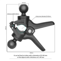 Support universel à pince flexible à mâchoires moyennes avec boule en caoutchouc de 1 "de diamètre, matériau PC fixant les téléphones à toutes les surfaces plates, rails carrés