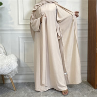 Meilleure Vente Ensemble Abaya en Crêpe Froissé 2 Pièces à Manches Larges, Abaya de Dubaï avec Poches et Robe Intérieure Sans Manches Assortie