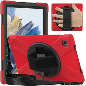 Capa resistente para tablet, capa de silicone para samsung galaxy tab a8 2022 x200 x205, à prova de choque, alça de ombro, suporte giratório, 10.5