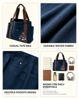 Sac fourre-tout en toile de coton personnalisé avec impression Navy Eagle Hero Corner |   Sac fourre-tout moyen multi-poches pour le quotidien, idéal comme cadeau