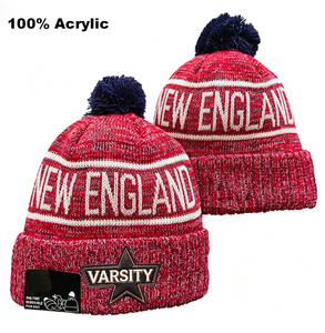 Gorro de Punto Retro de la Serie Boston City, Edición con Forro Polar Grueso, Gorro de Invierno con Pompón, Azul Marino/Rojo, Gorra Deportiva para el Día del Partido - Product Image 3
