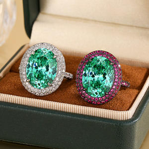 Bijoux de mode écologiques en laiton plaqué or, anneau <span class=keywords><strong>halo</strong></span> en émail vert Paraïba et zircon vert 12*16mm pour un style vintage intemporel - Product Image 2