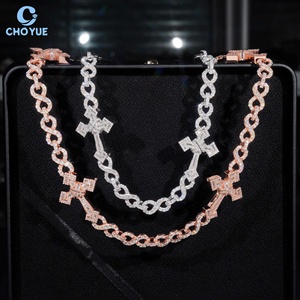 Solid 925 Sterling Silver Gold Plated Moissanite <b>Infinity</b> Mixed Cross Design Cuban Link Chain Necklace Men's Iced Out Jewelry - Product Image 3