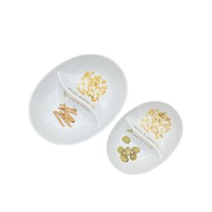 Plato Ovalado Creativo Nórdico de Cerámica Blanca Ecológica con Dos Compartimentos para Aperitivos, Postres, Frutos Secos, para el Hogar, Hotel, <span class=keywords><strong>Restaurante</strong></span> - Product Image 1