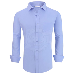 Camisa Oxford Azul Lisa Personalizada para Hombre con Logotipo Bordado, Manga Larga, Formal e Informal, Fabricante de Ropa Vietnamita - Product Image 1
