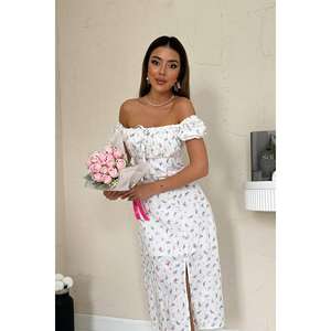 Vestido de Verano Floral Lila con Hombros Descubiertos, Corte en A, Cintura Natural, Tejido Transpirable, Uso Diario Informal - Product Image 4