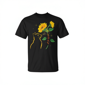 Camiseta feminista Sunflower Cat Lovers, cuello redondo negro, talla unisex para adultos - Product Image 2