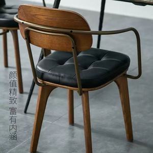 Modern Scandinavian Wooden <b>Dining</b> <b>Chair</b> PU Leather Backrest Rubber Wood Legs Armchair Cushioned Seat Metal for Restaurant Cafe - Product Image 4