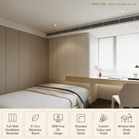 Armoire murale complète minimaliste sur mesure couleur latte pour chambre à coucher avec bureau intégré |   Sans poignée |   Usine OEM CE E1