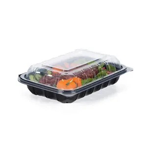 YangRui Wholesale 9x6 Inch Microwaveable Black Base Clear Lid Anti For Clamshell Meal Prep Takeaway Food Container