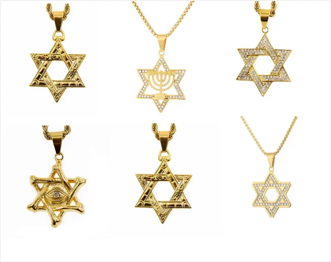 20 طراز قلادة ميدالية ميجان اليهودية ذات ستة نقاط من الفولاذ المقاوم للصدأ نجمة داود قلادة تعويذة