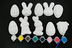 Set di giocattoli da disegno in gesso: Salvadanaio <span class=keywords><strong>a</strong></span> forma di cane e uovo di coniglio pasquale, decorazioni personalizzabili in gesso bianco da 4,5 pollici - Product Image 5