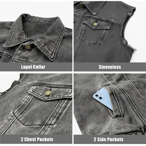 Chaleco de chaqueta de hombre de diseño personalizado más vendido Chaleco de mezclilla transpirable con relleno de algodón de talla grande para la temporada de otoño - Product Image 1