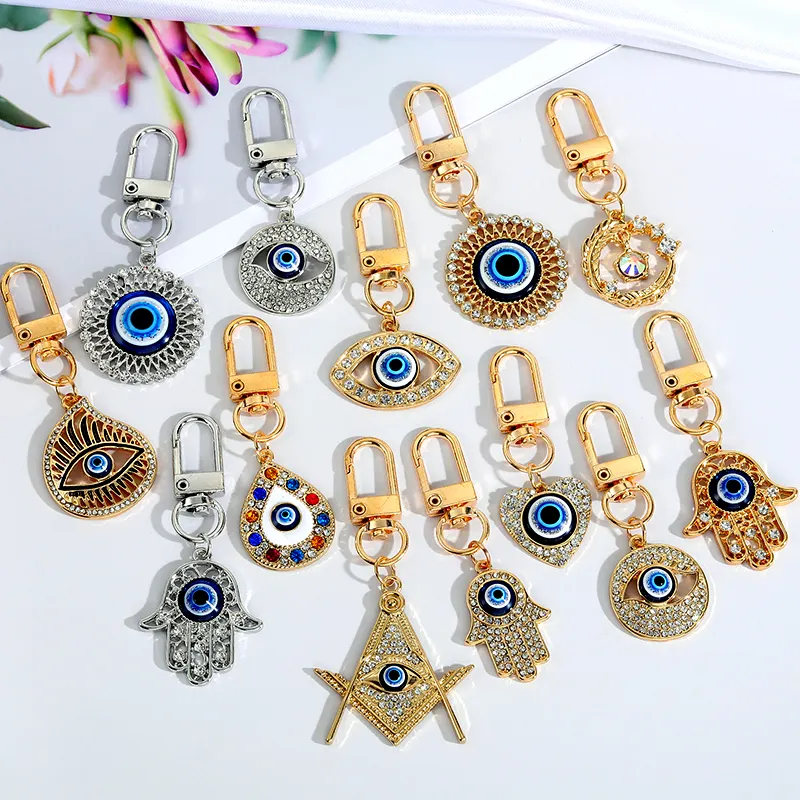 Llaveros con cristales de Fátima Hasma, llavero turco, ojos malvados azules grandes, moda al por mayor, 2022