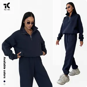 Set pakaian Sweatshirt Unisex, gaya Eropa dan Amerika baru kasual modis jahitan tebal lengan panjang