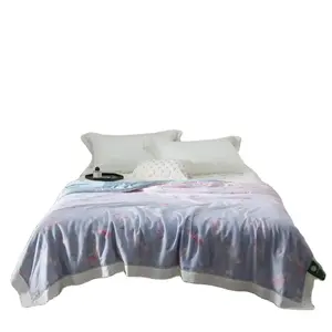 Embroidery Comforter Summer Cold Quilt Queen and King Size Bamboo Printing AB side Comforter