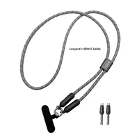 Kabel Pengisi Daya Ponsel 2 in 1 dengan Tali Selempang, Kabel Anti-Hilang 60W PD Dual Type-C, Hadiah Promosi dengan Logo Kustom