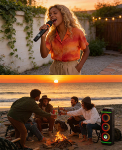 DIPAOER DP-2889 Triple <strong>8</strong>" Stereo Woofer Karaoke Speaker 2 Microphones RGB Light HIFI Bass Wireless Outdoor Computer Mobile Phone - Product Image 5