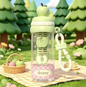 Leakproof Portable Sports Water Bottle with Straw & <b>Tea</b> <b>Infuser</b>, Cute Apple Shaped Plastic Tumbler for Outdoor Office Home use - Product Image 5