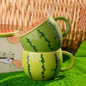Novelty Watermelon <b>Ceramic</b> Mug with Lid and Straw Cute <b>Ceramic</b> Drinking <b>Cup</b> for Coffee and Water - Product Image 6