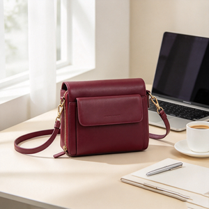 Women Faux Leather Flap Crossbody Bag Wine <b>Red</b> Multi Pockets Detachable Shoulder Strap Daily Work Handbag - Product Image 1