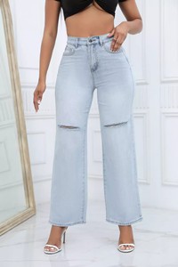Jean large déchiré pour femme, style décontracté, tendance, élastique, haute qualité, référence 8039 - Product Image 5