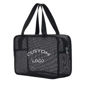 Custom Mesh Tote Bag Letter Design Toy Pouch Fashion Toiletry Travel Makeup Cosmetic Bag For Gym Travel Camping Business