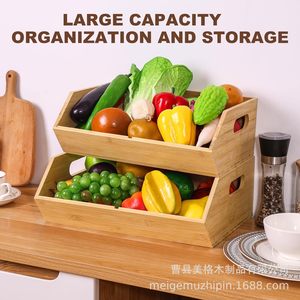 กล่องเก็บของไม้ไผ่ Meg Wooden แบบ 3 ช่อง พร้อมหูหิ้ว สำหรับจัดระเบียบผักผลไม้ในครัว - Product Image 5