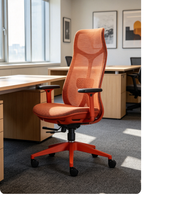 Chaise de bureau ergonomique multi-couleurs à dossier haut en maille PP, avec accoudoirs réglables, soutien lombaire intégré, pivotante, pour cadre et personnel informatique