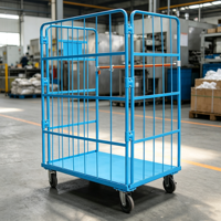 Cage de stockage roulante en treillis métallique bleu robuste à prix avantageux avec roulettes pour entrepôt