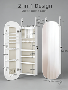 Organisateur de rangement blanc arqué avec panneau frontal réfléchissant, à suspendre au mur, avec verrou de sécurité enfant, pour produits de beauté - Product Image 2