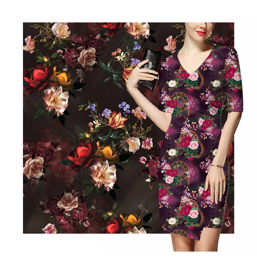 hot selling 2021 custom digital print spandex stretch crepe autumn dress suit fabric