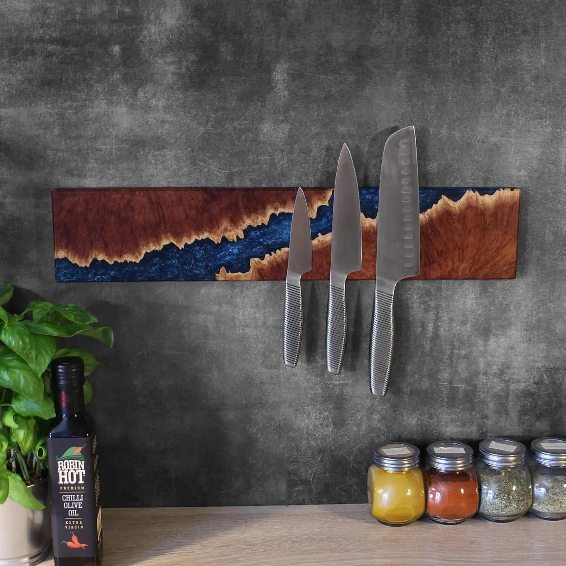 Современный речной деревянный блок для ножей из эпоксидной смолы, уникальный кухонный держатель для ножей