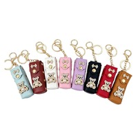 Étui à rouge à lèvres en cuir PU de haute qualité avec miroir, porte-clés, breloque de sac mignonne et décorative