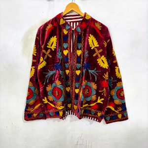 Embroidered Floral Pattern Mandarin Collar Full Sleeve Autumn <b>Coat</b> <b>Women's</b> <b>Velvet</b> Jacket Handmade <b>Coat</b> - Product Image 1