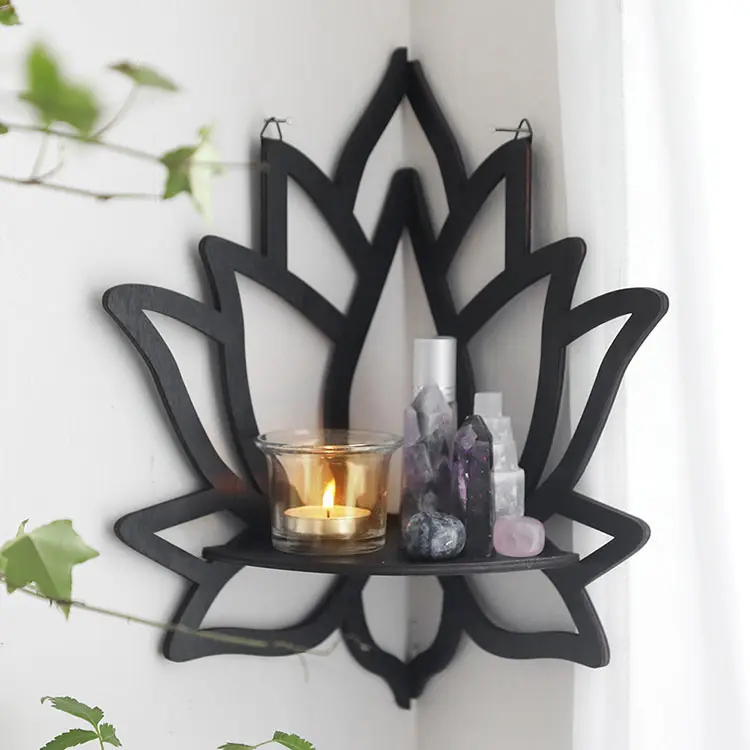 Wooden lotus hollowed out crystal storage Display Shelf Stand Pendulum Holder simple homestay home wall decoration