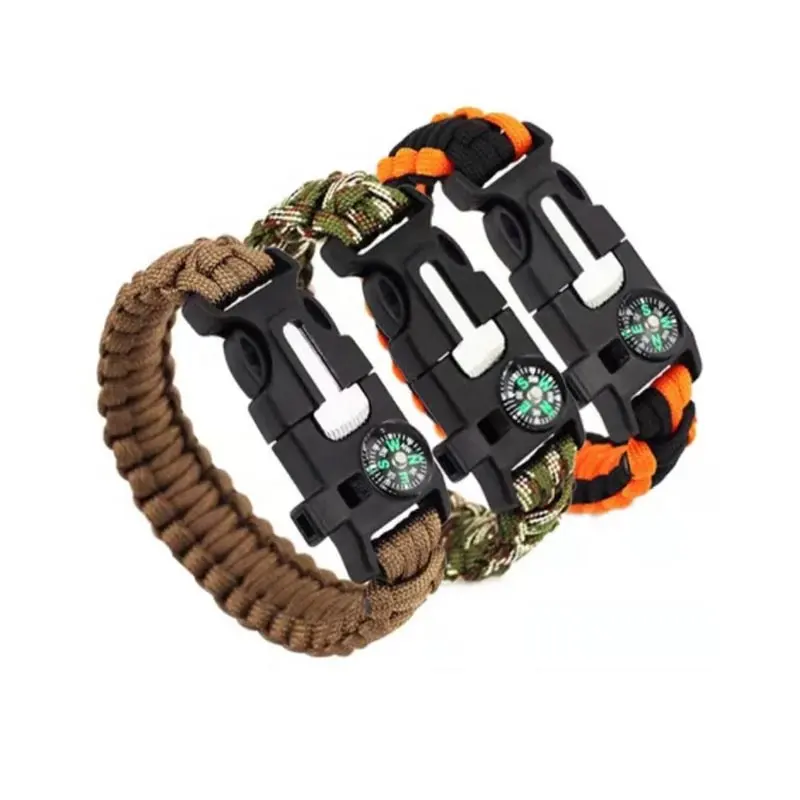 Custom Outdoor Survival bracelet Fire Starter 5 in 1 wrist emergency Bracelet multi-function Camping Self-Rescue Para cord