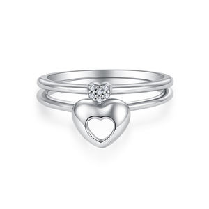 Heartshaped cincin pasangan, bentuk hati Berlian Perak kombinasi set 925 cincin pertunangan perak - Product Image 6