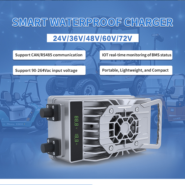 Smart LiFePO4 Battery Charger 10A with Real-Time LED Display, IP67 Waterproof for Outdoor Use