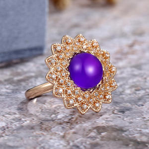 Anello da Cocktail F684 per Donna, Forma di Fiore con Ametista Rotonda, Pietra Naturale con Incastonatura a Pavé, Anelli alla Moda per Feste - Product Image 6